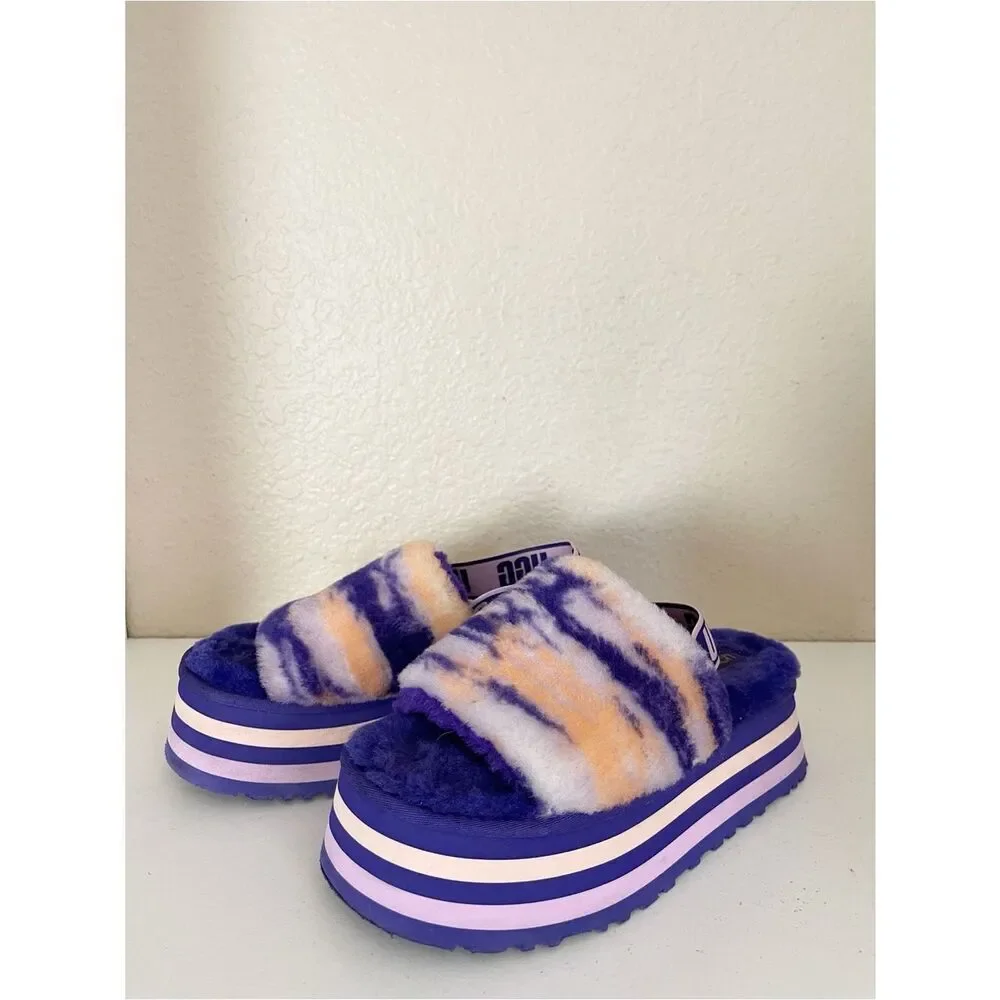 UGG Disco Marble Slide in the Violet Night pink Tie-Dye Fluff Platform Slide 9